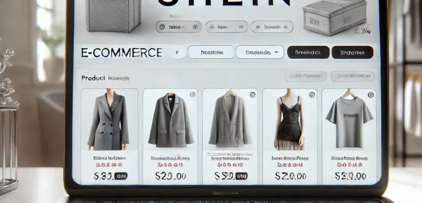 DALL·E 2024-08-12 13.44.32 - A detailed image showing a modern e-commerce dashboard on a laptop screen with the Shein logo prominently displayed. The laptop is placed on a clean,