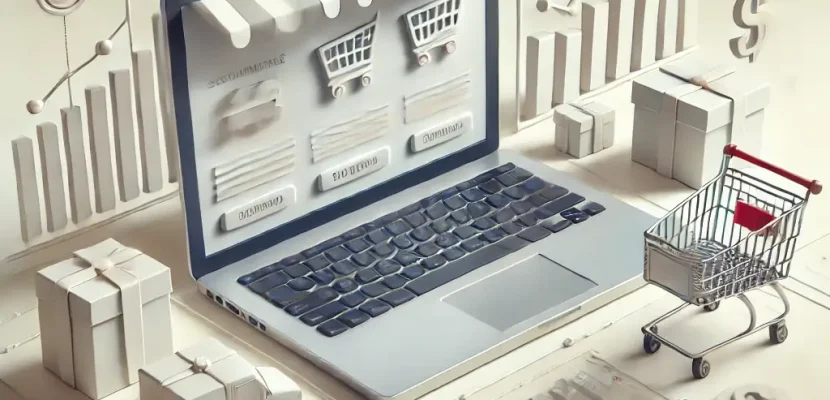 DALL·E 2024-08-12 15.31.48 - A modern, clean, and visually appealing image representing the process of opening an e-commerce store. The image should include a laptop or desktop wi