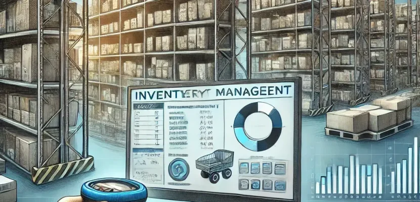 DALL·E 2024-08-12 18.26.41 - A detailed illustration representing effective inventory management for an e-commerce business. The image features an organized warehouse with labeled