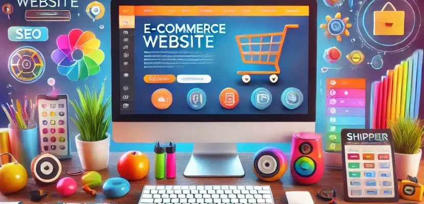 DALL·E 2024-10-02 15.43.07 - A vibrant and modern e-commerce website creation scene. The image showcases a clean and professional website interface on a large computer screen, sur