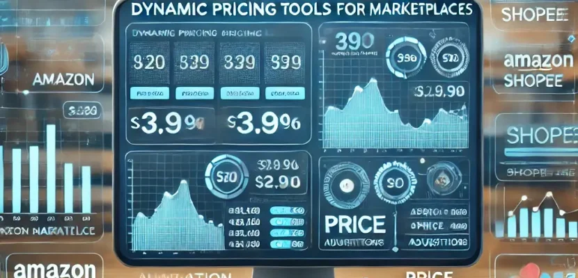 DALL·E 2024-12-16 17.47.13 - An illustration showcasing dynamic pricing tools for marketplaces, depicting a computer screen displaying analytics charts and price adjustment algori