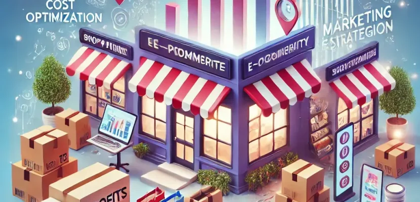 DALL·E 2024-12-19 15.14.39 - A detailed illustration showcasing various strategies to increase profitability in e-commerce. The image features a digital storefront with charts ind