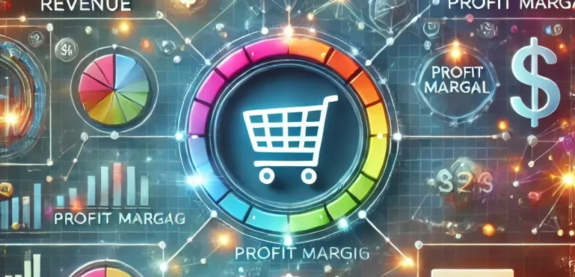 DALL·E 2024-12-19 16.08.42 - A visually engaging representation of an e-commerce concept_ a vibrant digital dashboard displaying key performance metrics like revenue, profit margi