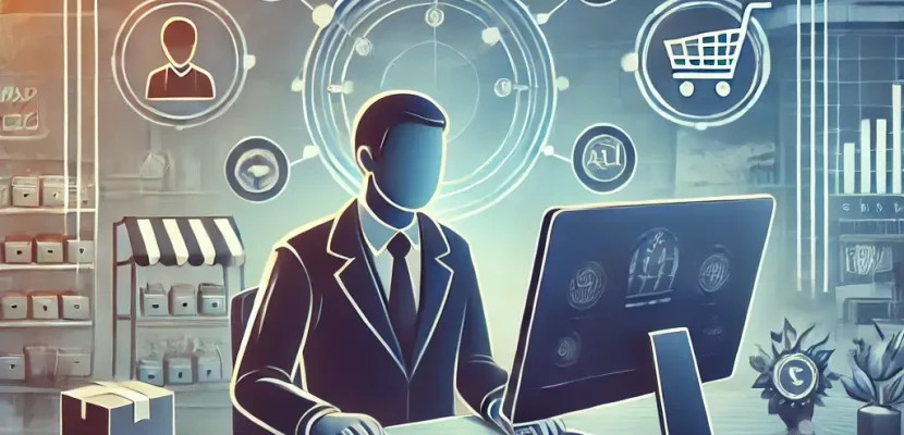 DALL·E 2025-01-16 16.34.54 - A professional and modern illustration of a seller managing sales on a digital marketplace platform. The scene includes a large computer screen displa